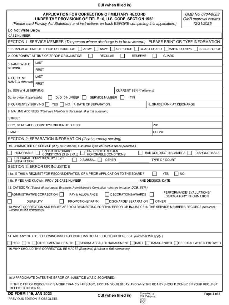 CUI When Filled in 2023-2025